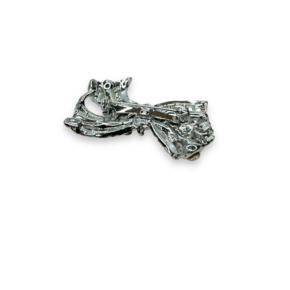 Vintage Crystal Bow Brooch Pin Unsigned Rhinestone - Picture 6 of 7